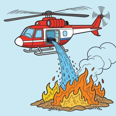 Versão colorida: Helicóptero de combate a incêndio em ação