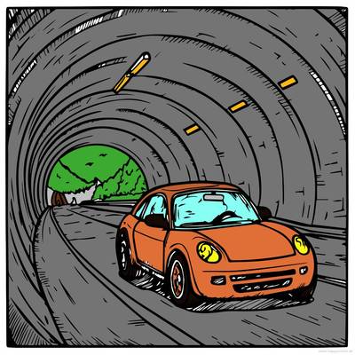 Colored version: Car in a tunnel scene