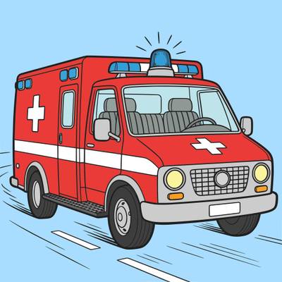 Farvelagt version: Detaljeret ambulance med blinklys