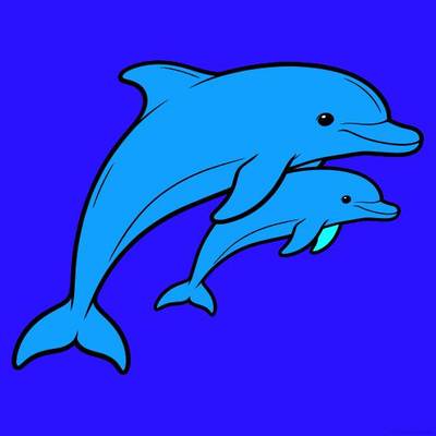 Ausgemalte Version: Delfinmutter mit Baby