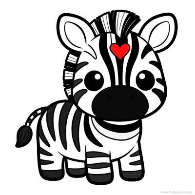 Wersja pokolorowana: Zebra kawaii z serduszkiem na czole