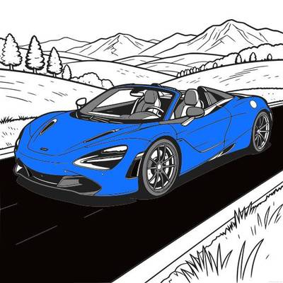 Versione colorata: Auto sportiva cabrio su strada di montagna