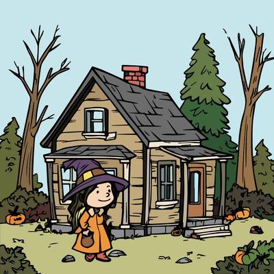 Färglagd version: Häxa vid sitt hus