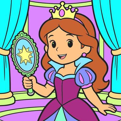Ausgemalte Version: Prinzessin mit Zauberspiegel