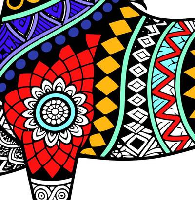 Ausgemalte Version: Detailliertes Pferd im Zentangle-Stil