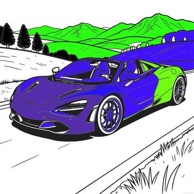 Versione colorata: Auto sportiva cabrio su strada di montagna