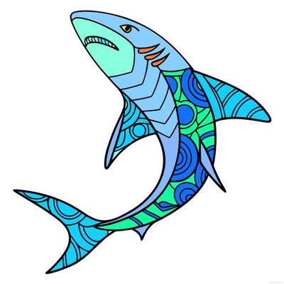 Colored version: Simple zentangle shark outline