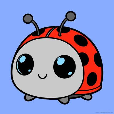 Ausgemalte Version: Kawaii-Marienkäfer im Cartoonstil