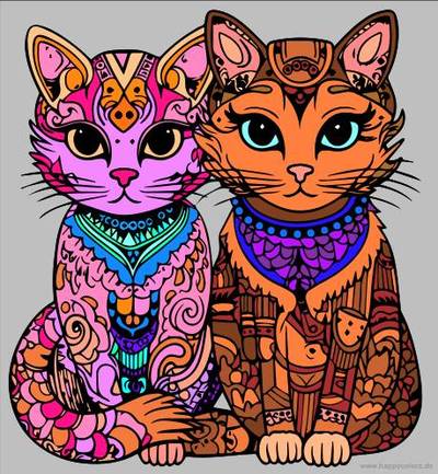Ausgemalte Version: Katzen Paar
