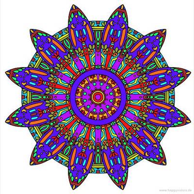 Ausgemalte Version: Mandala mit kleinen Monden