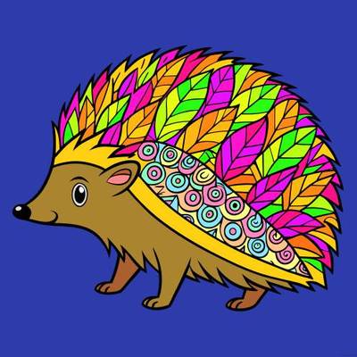 Versão colorida: Ouriço em zentangle visto de lado