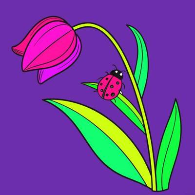 Versão colorida: Tulipa de lado com joaninha