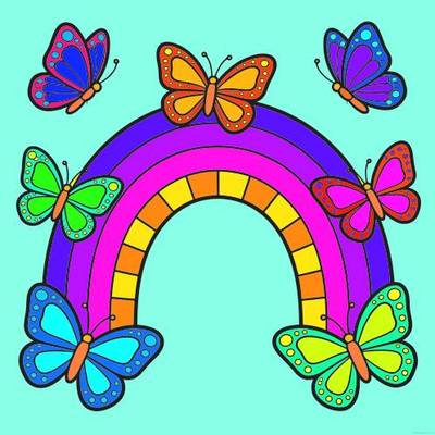 Versione colorata: Arcobaleno semplice con sette farfalle