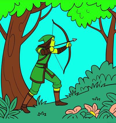 Version coloriée : Elfe archer de profil en forêt