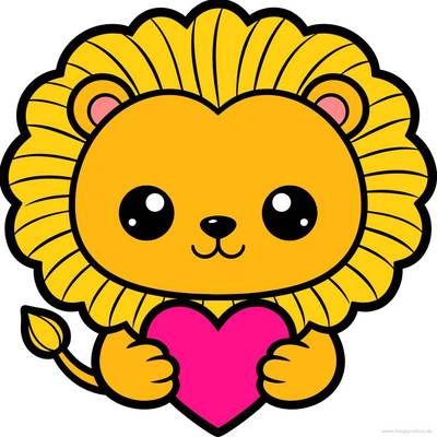 Colored version: Cute lion holding a heart
