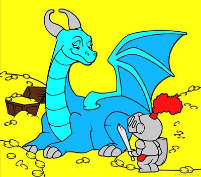 Ausgemalte Version: Drache mit Ritter