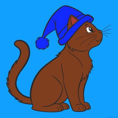 Versione colorata: Gatto con cappello di Natale