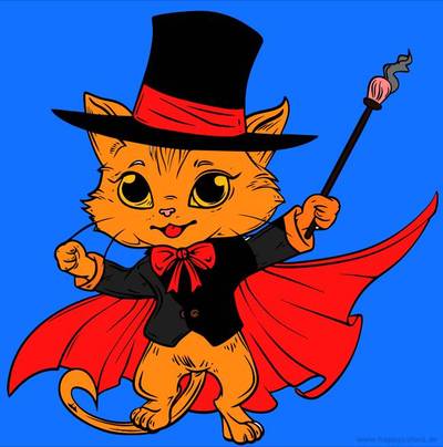 Colored version: Magical cat coloring page
