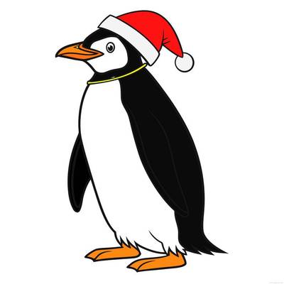 Versão colorida: Pinguim com gorro de Natal