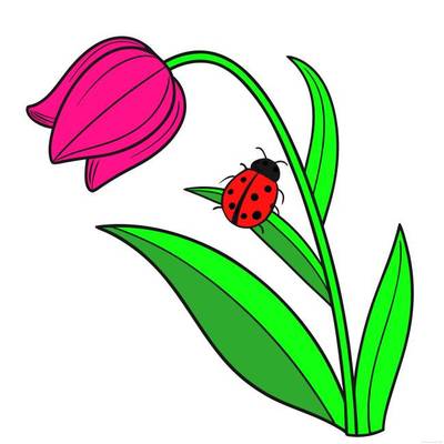 Versão colorida: Tulipa de lado com joaninha