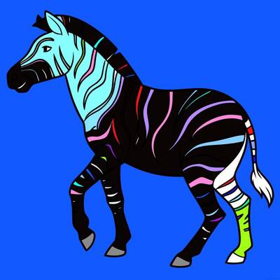Wersja pokolorowana: Idąca zebra z wyraźnymi paskami