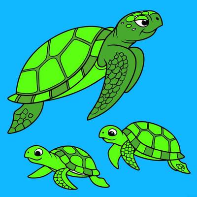 Colored version: Detailed sea turtle family