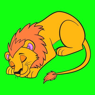 Colored version: Cute sleeping lion curled up
