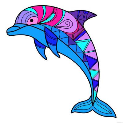 Färglagd version: Enkel zentangle-delfin i kontur