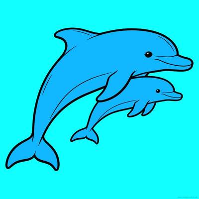 Färglagd version: Enkel målarbild med delfinmamma och unge