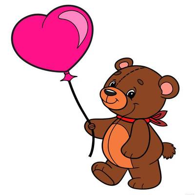 Ausgemalte Version: Teddybär mit Herzballon