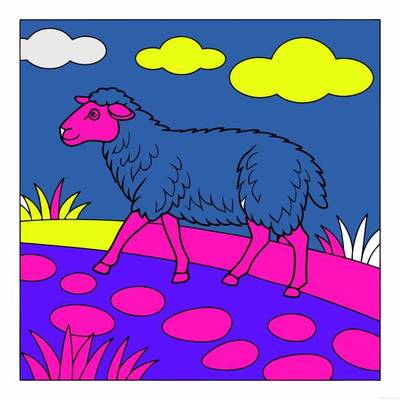 Väritetty versio: Musta lammas niityllä
