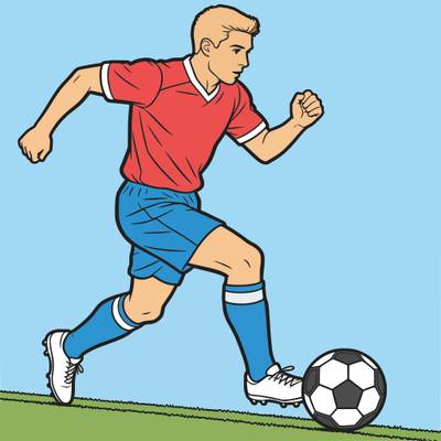 Ausgemalte Version: Fußballspieler läuft mit dem Ball