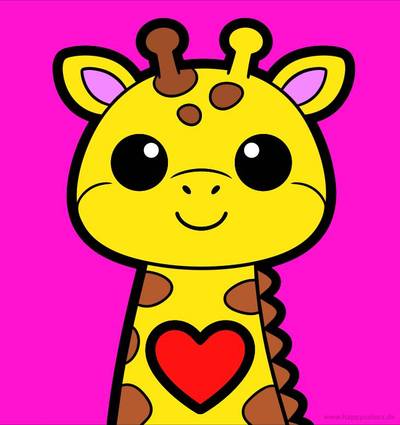 Wersja pokolorowana: Portret żyrafy w stylu kawaii