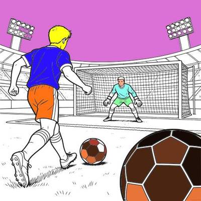 Ausgemalte Version: Fußball-Elfmeter im Flutlicht