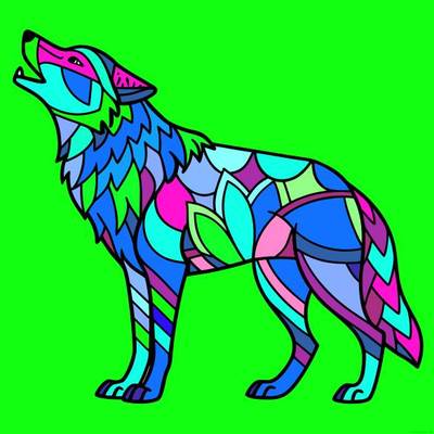 Fargelagt versjon: Zentangle-ulv som uler