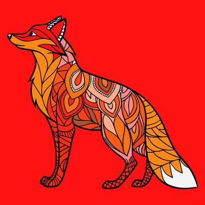 Farvelagt version: Ræv i sideprofil med zentangle