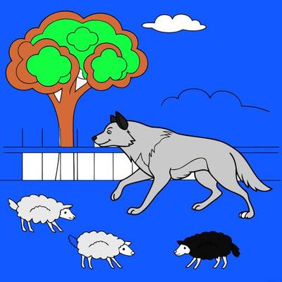 Väritetty versio: Lammaskoira paimentaa lampaita