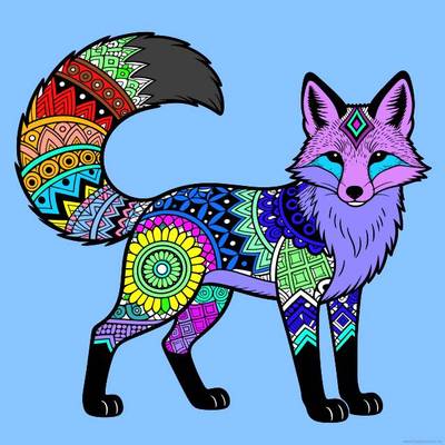 Farvelagt version: Zentangle-ræv set forfra