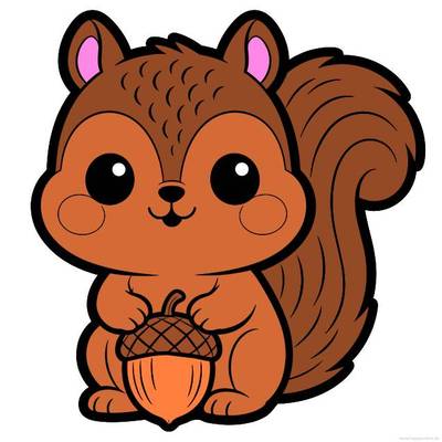 Wersja pokolorowana: Kawaii wiewiórka z żołędziem