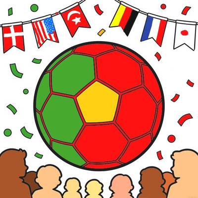 Ausgemalte Version: Fußball bei einer internationalen Feier