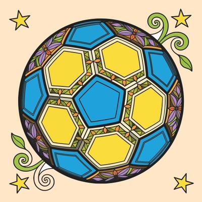 Ausgemalte Version: Fußball-Mandala mit Blumen