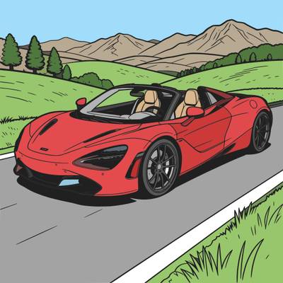 Ausgemalte Version: Sportwagen-Cabrio auf Bergstraße