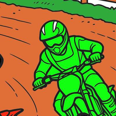 Farvelagt version: Tre motocrosskørere på jordbane