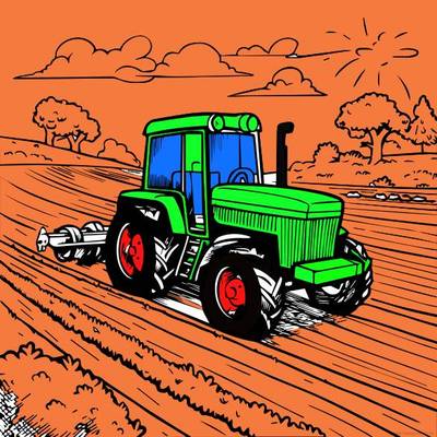 Versão colorida: Trator em uma fazenda