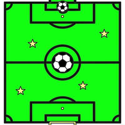 Ausgemalte Version: Fußballfeld mit Mittelkreis und Sternen