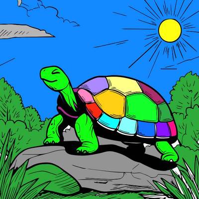 Colored version: Cheerful turtle on a rock