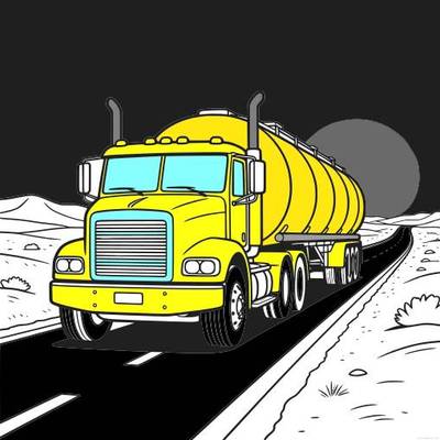 Ausgemalte Version: Tanklastwagen auf der Wüstenstraße