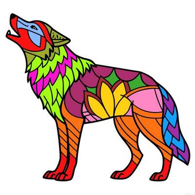 Fargelagt versjon: Zentangle-ulv som uler