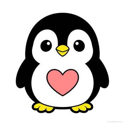 Versão colorida: Pinguim kawaii com coração