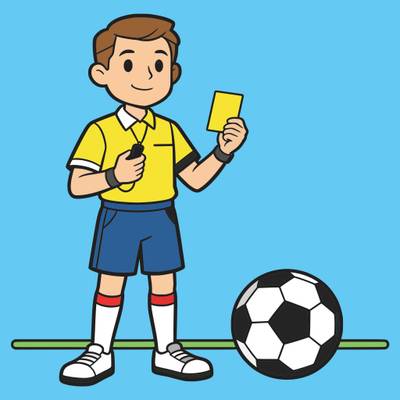 Ausgemalte Version: Fußballschiedsrichter mit Pfeife und Karte
